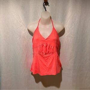 Vintage Y2K Vibrant Coral Gathered Halter Top Tank Size M